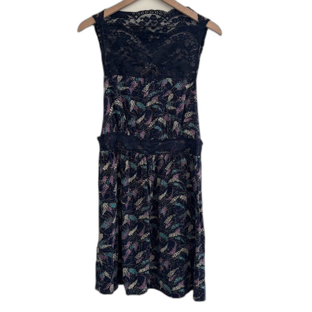 Free People Large Navy Floral Dress Sleeveless Lace Detail